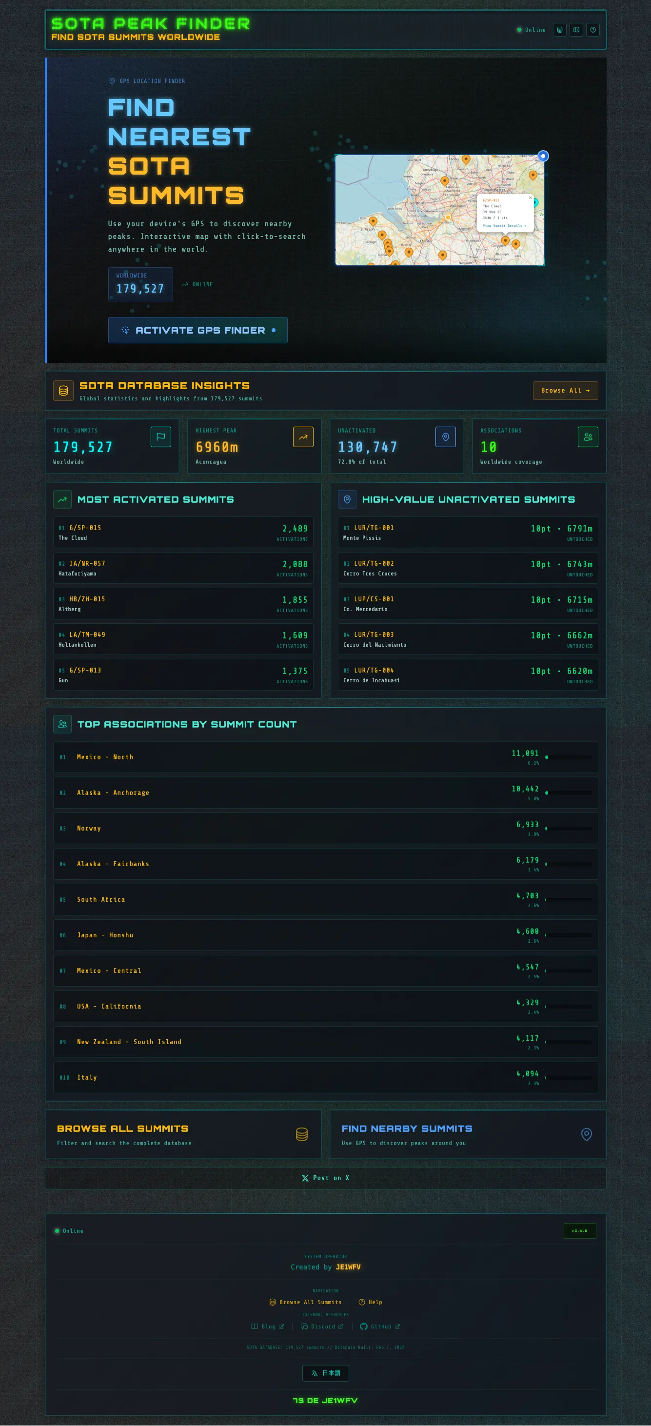 SOTA Peak Finder Homepage